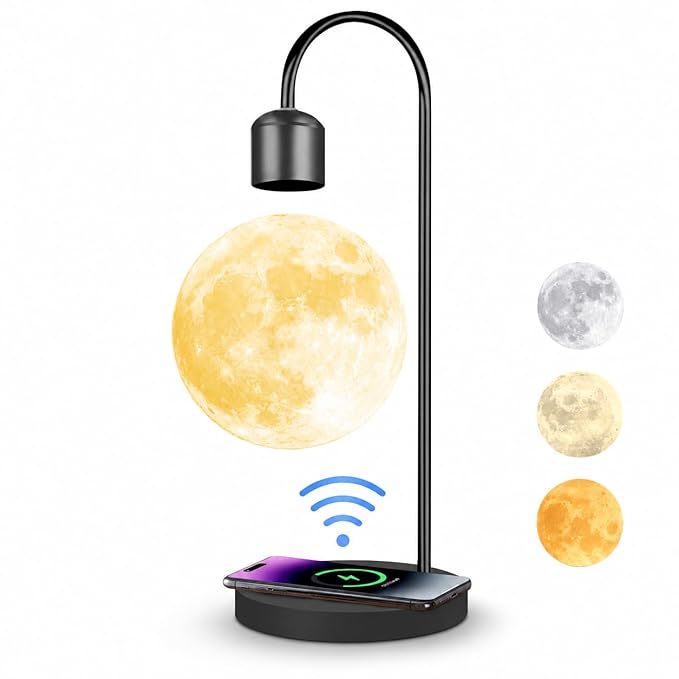 Floating Moon Lamp with Wireless Charger – Magnetic Levitating LED Night Light (3 Colors)