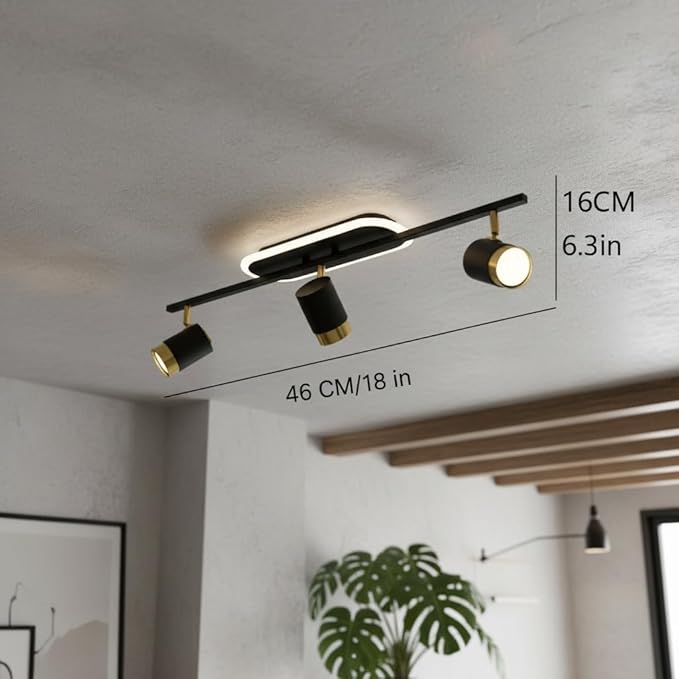 3-Light LED Ceiling Spotlight – Black & Gold Adjustable Ceiling Light with 3CCT (Warm, Natural & Cool White)