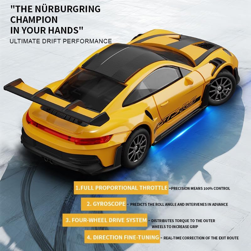 Royal Cellar 1:24 RC Drift Car – 4WD 20KM/H High-Speed Remote Control Racing Car with LED Lights (Sparking Porsche)