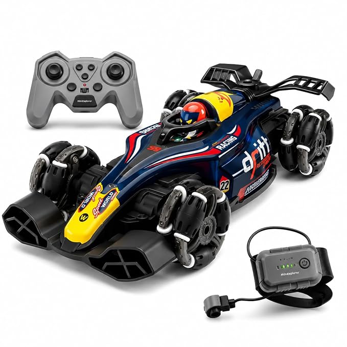 MiniExplorer RC 1:14 Formula F1 Drift Car – 4x4 Gesture & Remote Control Racing Car with Smoke, Lights & Music