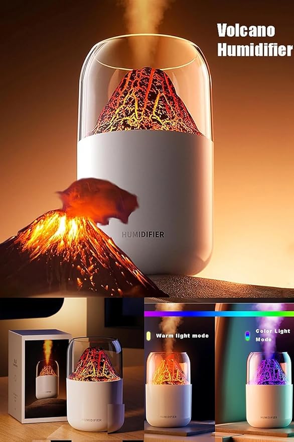 Volcano Flame Humidifier with LED Light – 3D Lava Mist Aroma Diffuser & Portable Air Humidifier (Multicolor)