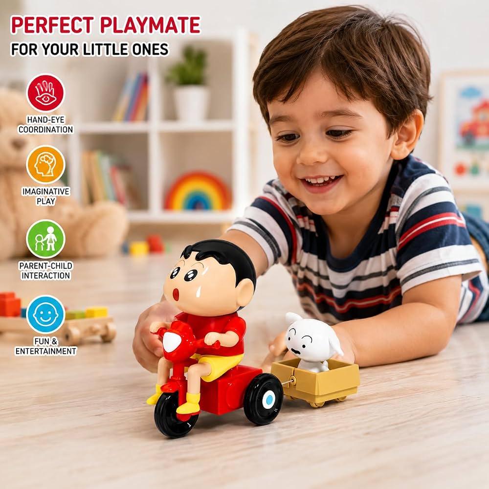 Shin Chan Action Figure with Shiro & Scooter – Cute Cartoon Collectible Showpiece for Car Dashboard & Desk Decor