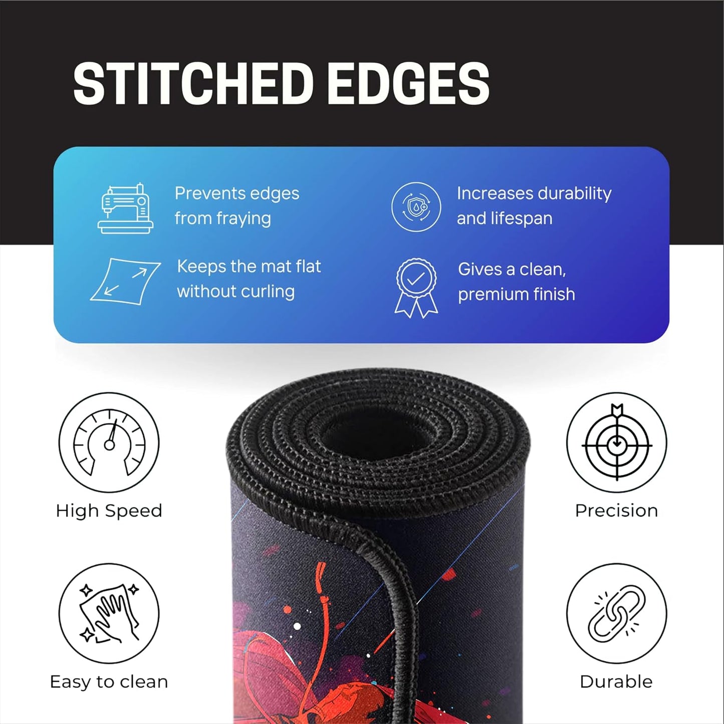 Red Hoodie Spider Gaming Mouse Pad – 58.5 × 28cm Large Desk Mat | 2mm Thick Non-Slip Rubber Base, Stitched Edges & Smooth Washable Surface