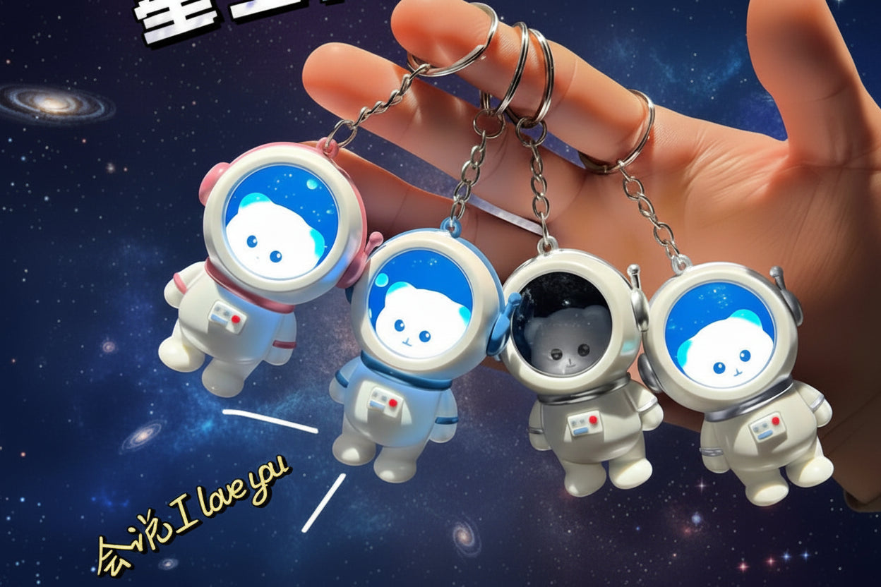 Cute Astro Bear Light-Up Backpack Keychain – White LED Glow Collectible Charm