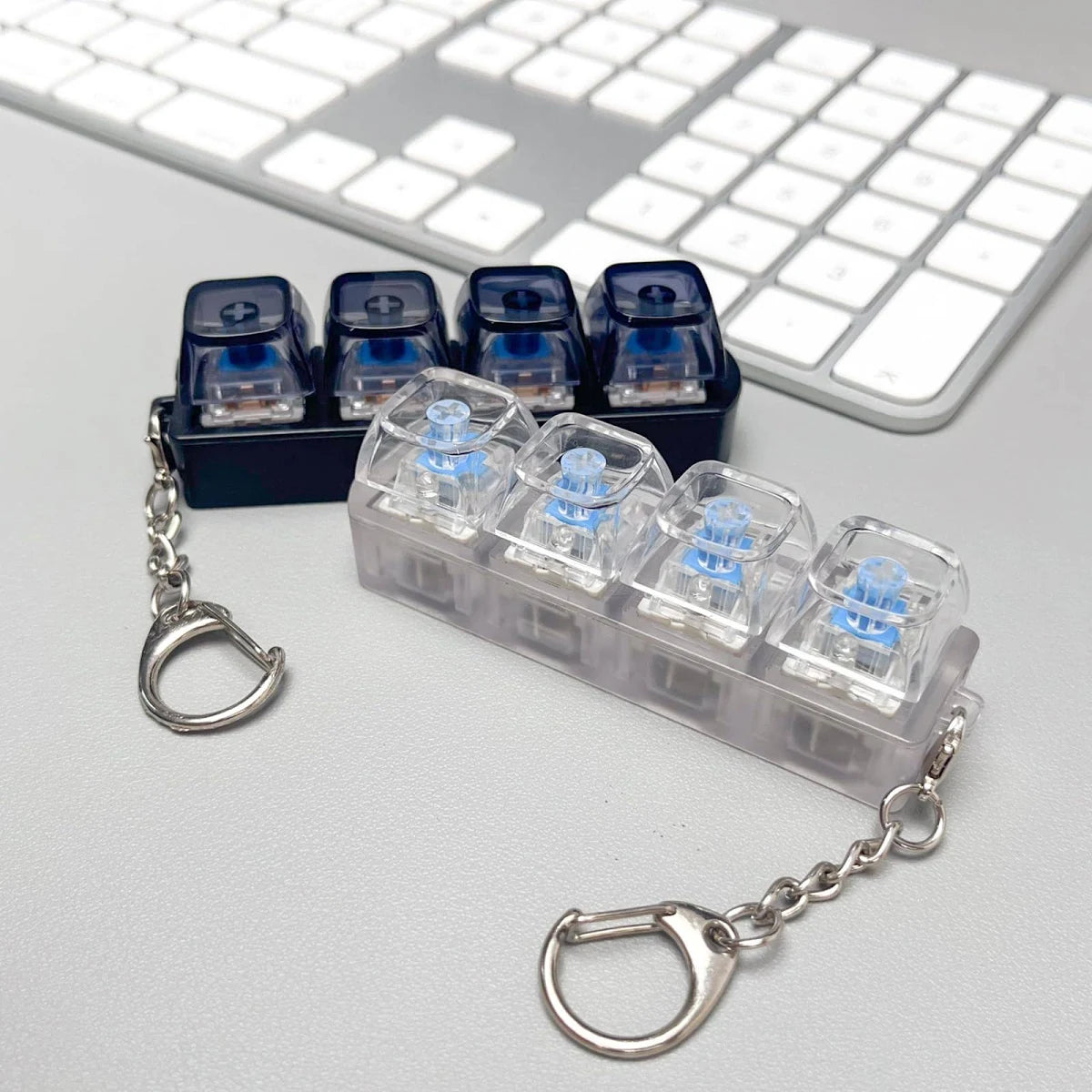 CABINCLUB Mini Mechanical Keyboard Keychain with 4 Clickable Keys & LED Light