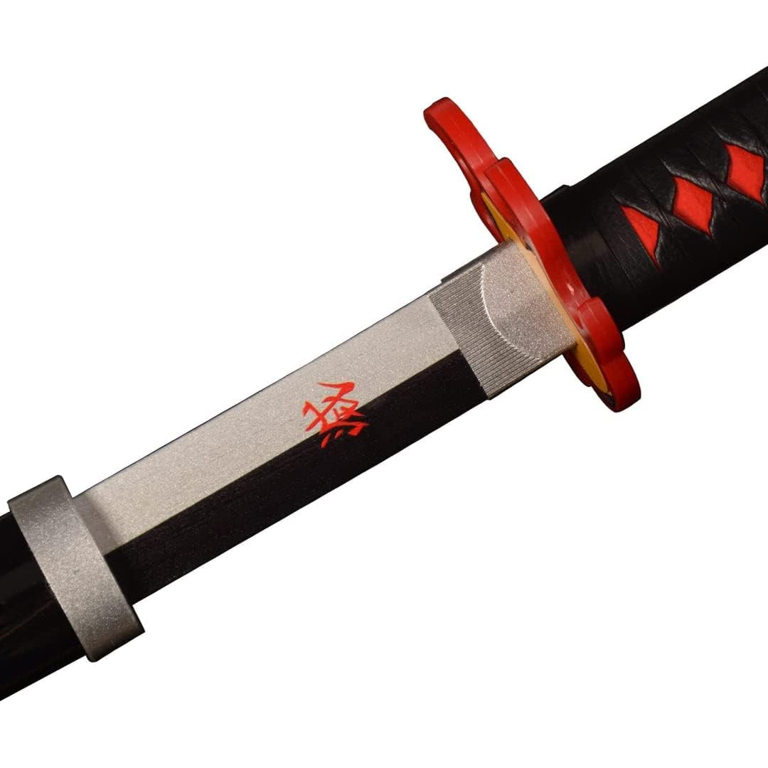 Demon Slayer Tanjiro Flame Black Wooden Katana 42cm with Stand – Anime Display Sword