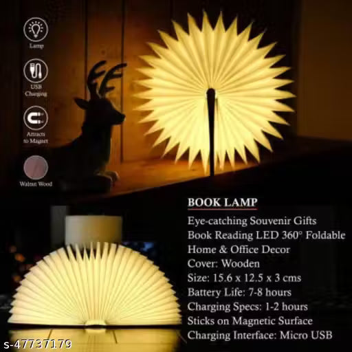 Rechargeable LED Book Lamp – Foldable Wooden Night Light for Reading (Walnut Finish)