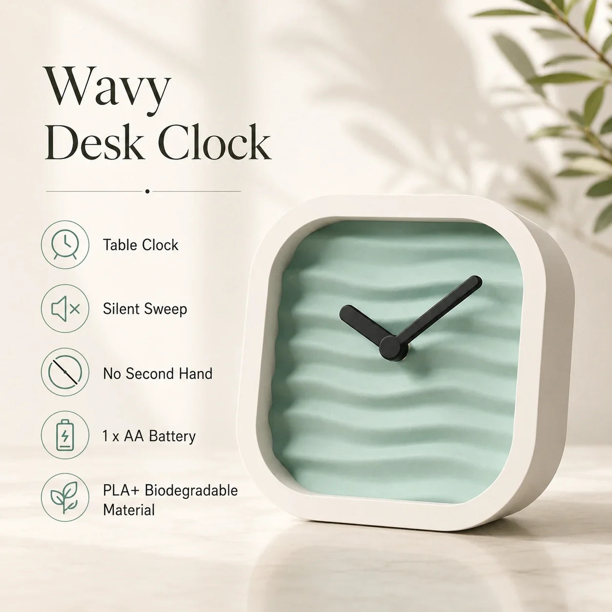Wavy Desk Clock – Modern Analog Table Clock for Office Desk, Study Table & Home Décor