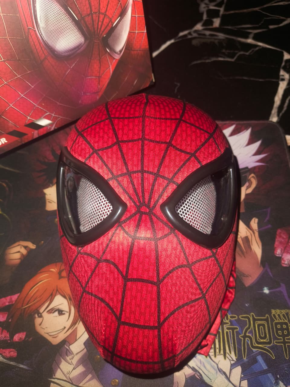 The Amazing Spider-Man Red Mask with Jaw Control & LED Eyes – Marvel Cosplay Mask with Adjustable Eyes | Premium Elastic Breathable Material