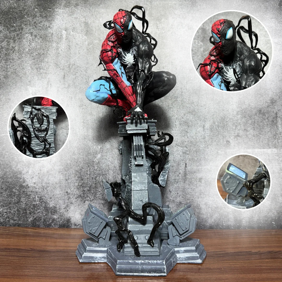 Marvel Symbiotic Spider-Man x Venom LED Action Figure – 38cm Premium PVC Collectible Statue | Light-Up Superhero Display Figure
