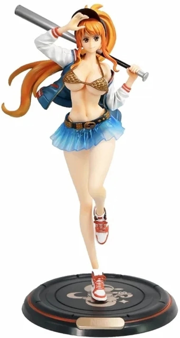 Zaprics One Piece Nami Action Figure – Baseball Sporty Style Collectible with Display Base (Pink)