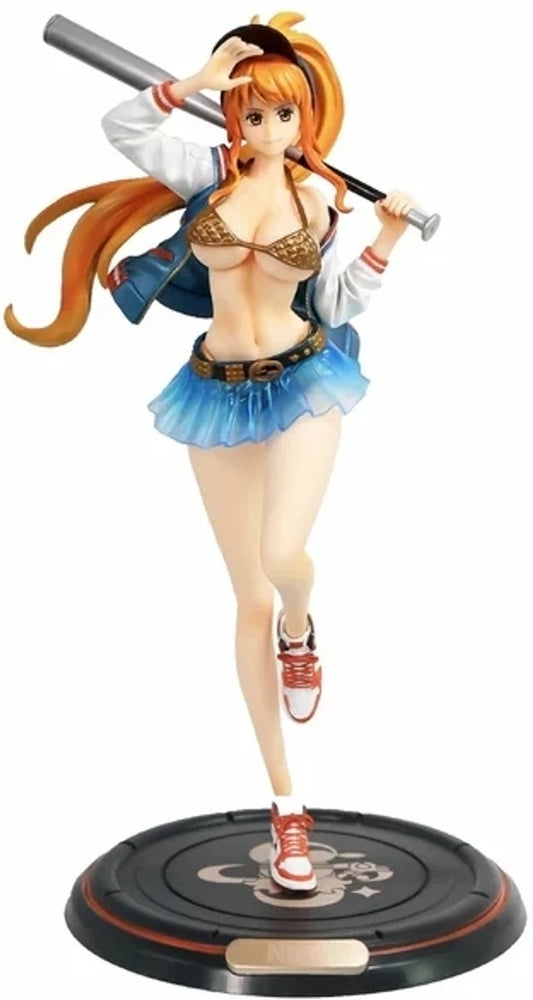 Zaprics One Piece Nami Action Figure – Baseball Sporty Style Collectible with Display Base (Pink)
