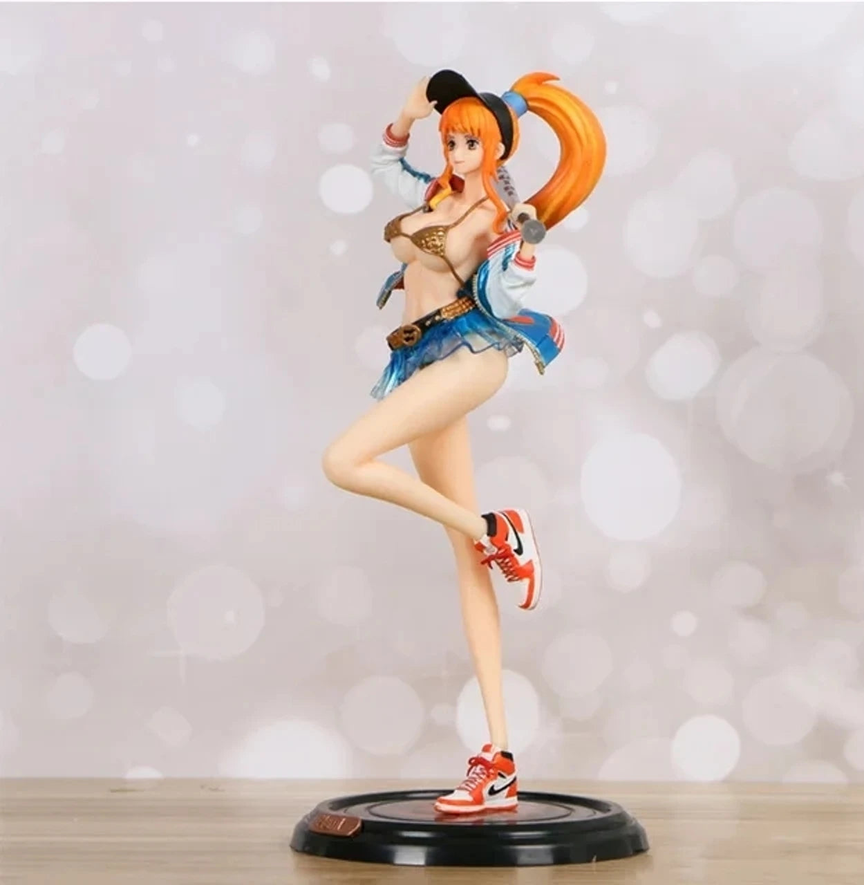 Zaprics One Piece Nami Action Figure – Baseball Sporty Style Collectible with Display Base (Pink)