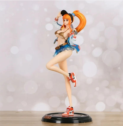 Zaprics One Piece Nami Action Figure – Baseball Sporty Style Collectible with Display Base (Pink)