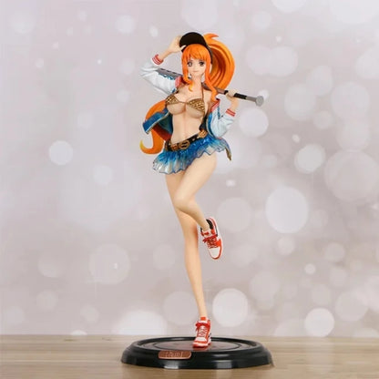 Zaprics One Piece Nami Action Figure – Baseball Sporty Style Collectible with Display Base (Pink)