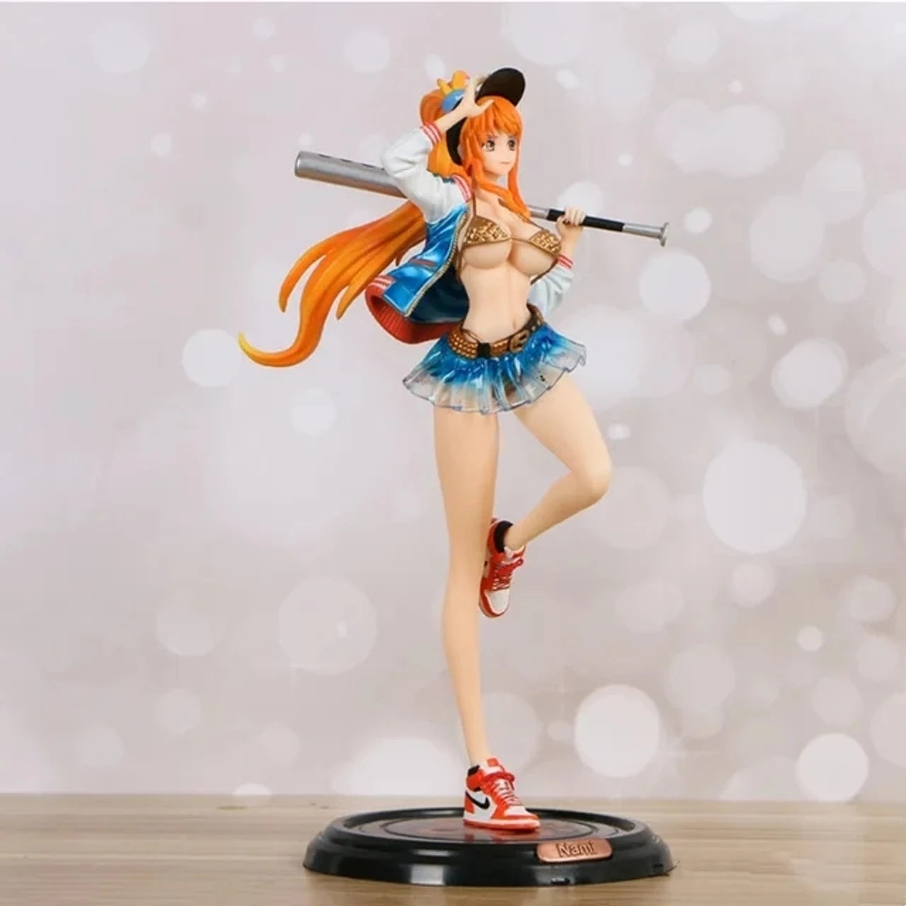Zaprics One Piece Nami Action Figure – Baseball Sporty Style Collectible with Display Base (Pink)