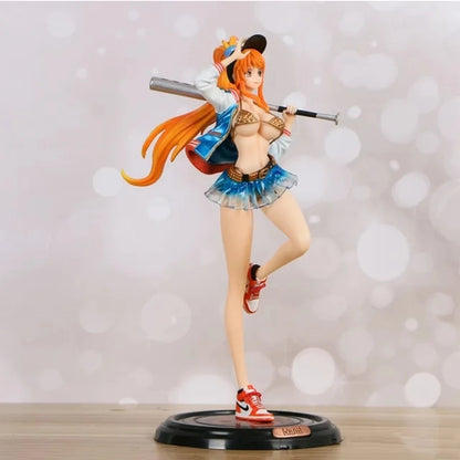 Zaprics One Piece Nami Action Figure – Baseball Sporty Style Collectible with Display Base (Pink)