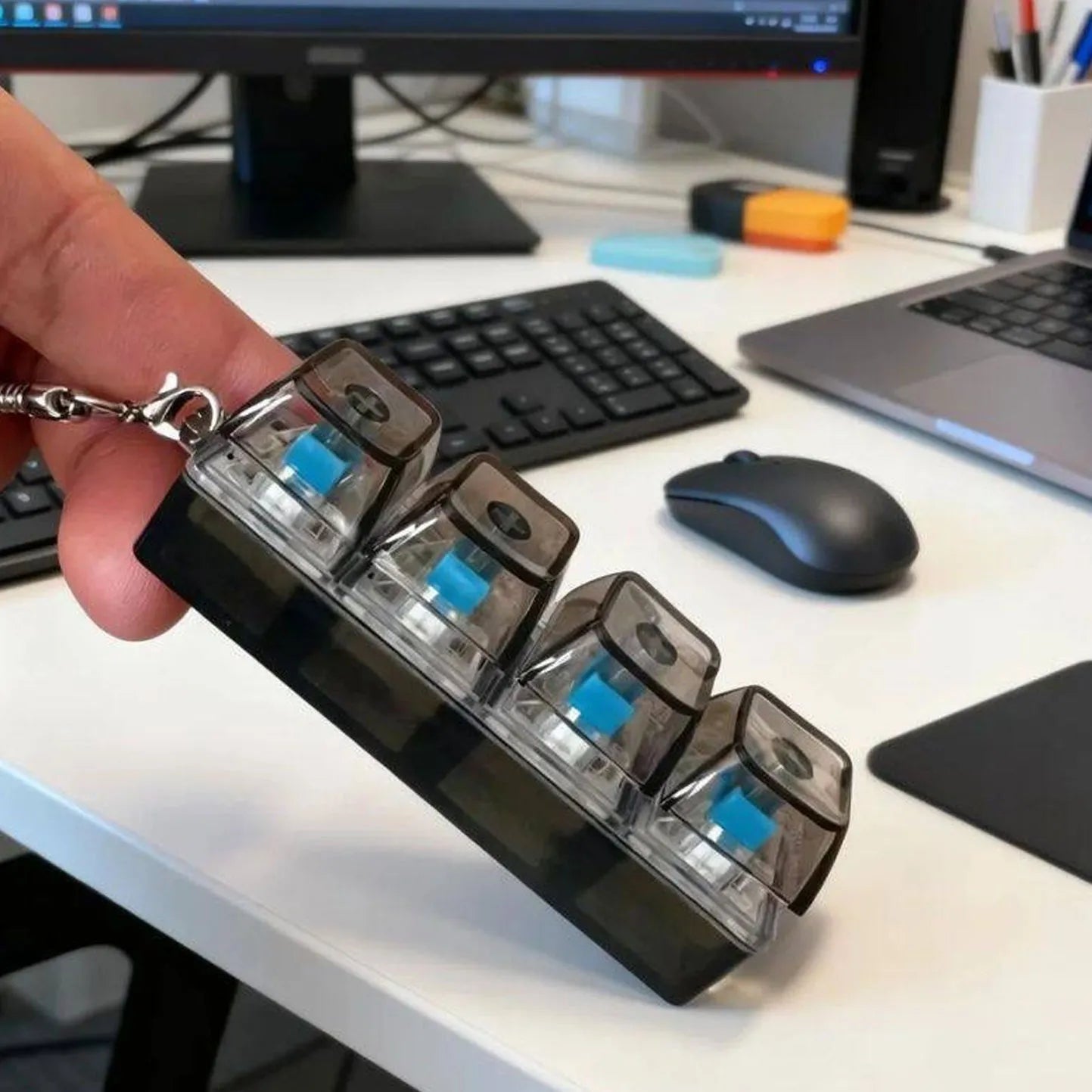 CABINCLUB Mini Mechanical Keyboard Keychain with 4 Clickable Keys & LED Light