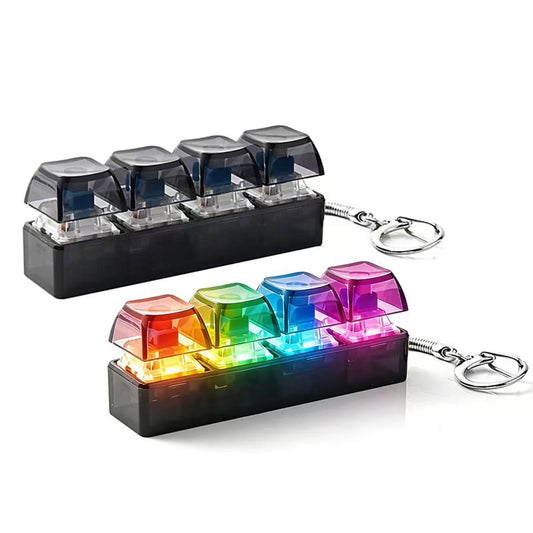 CABINCLUB Mini Mechanical Keyboard Keychain with 4 Clickable Keys & LED Light