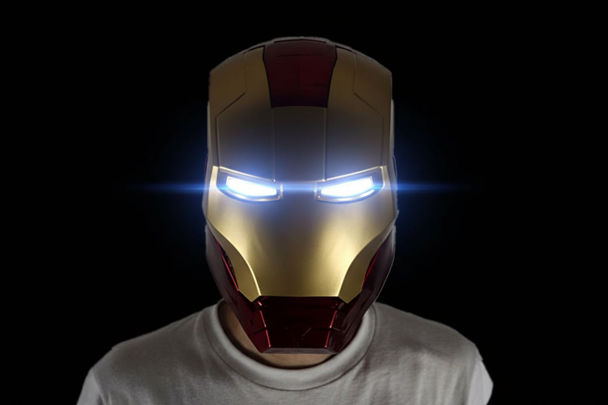 Iron Man Mark V (MK5) JARVIS Luminous Helmet – Manual Opening & Closing Wearable Cosplay Mask | LED Light-Up Collector Edition