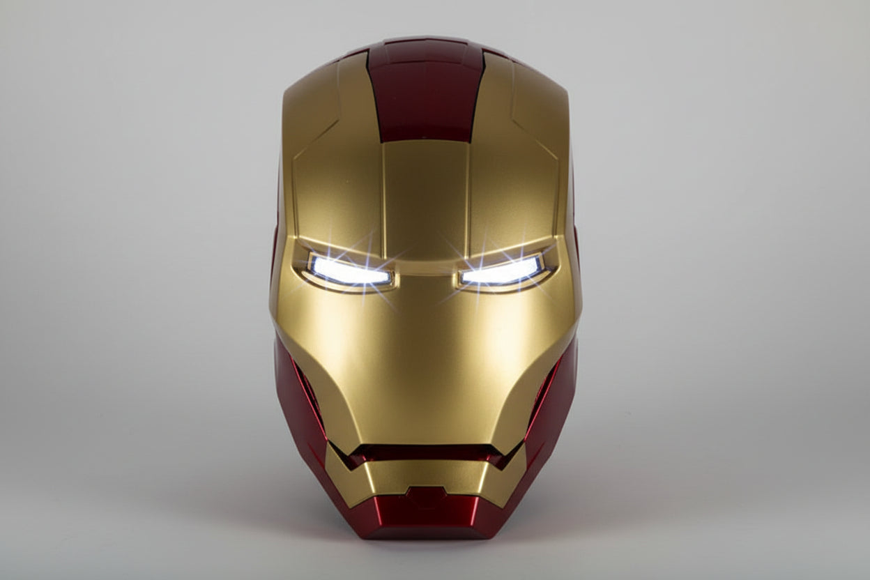 Iron Man Mark V (MK5) JARVIS Luminous Helmet – Manual Opening & Closing Wearable Cosplay Mask | LED Light-Up Collector Edition