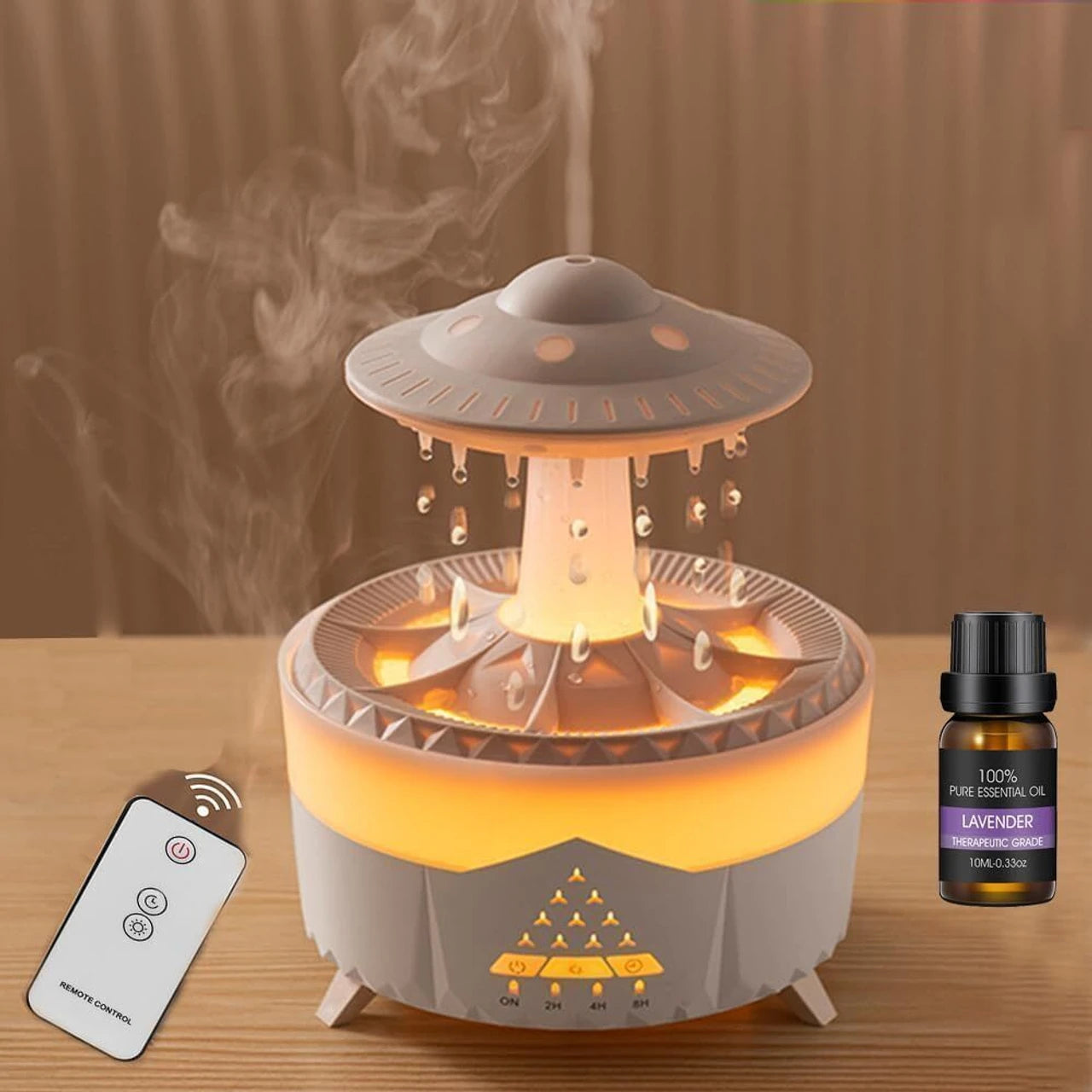 DOCOSS CloudRain Aroma Diffuser & Humidifier – Remote Control Essential Oil Diffuser with LED Light (White)
