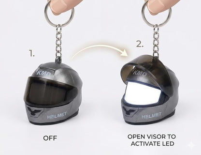 LED Mini Motorcycle Helmet Keychain with Built-in LED Light – Portable Helmet Key Ring for Bike & Car Keys (Random Color)