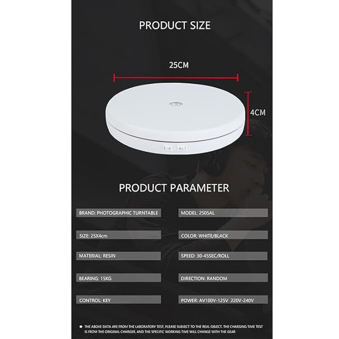 MVPRO 360° Motorized Rotating Turntable – 25cm Silent Display Stand with LED Lights (15kg Capacity)