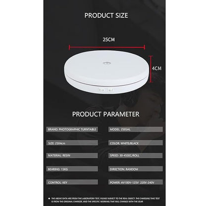 MVPRO 360° Motorized Rotating Turntable – 25cm Silent Display Stand with LED Lights (15kg Capacity)