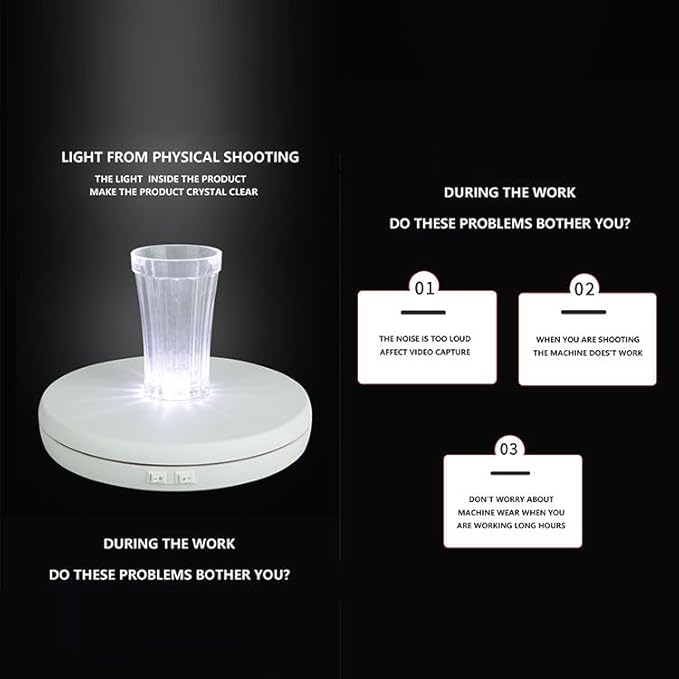 MVPRO 360° Motorized Rotating Turntable – 25cm Silent Display Stand with LED Lights (15kg Capacity)