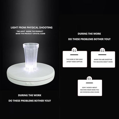 MVPRO 360° Motorized Rotating Turntable – 25cm Silent Display Stand with LED Lights (15kg Capacity)