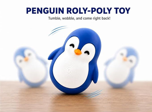 Penguin Roly-Poly Wobble Toy – Self-Righting Interactive Kids Figure (Blue & White)