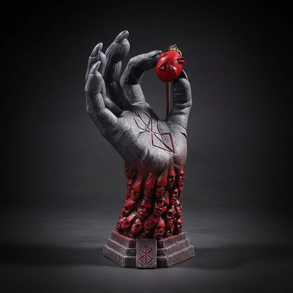 Berserk "Hand of God" Behelit Egg King Necklace Sculpture – Premium Resin Desk Decor Collectible Figure | Dark Fantasy Display Statue