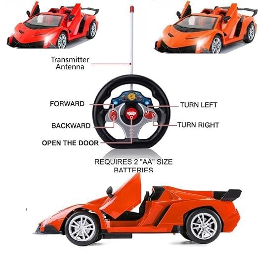 EUPHORIA RK Toys Remote Control Racing Car – Rechargeable RC Car with Openable Doors & Steering Remote