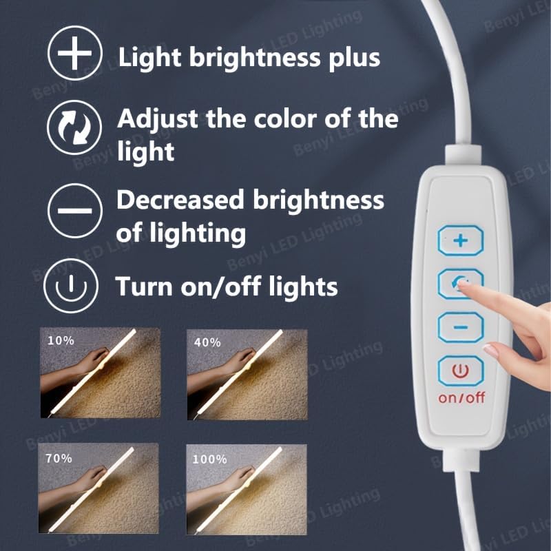 Kikvi 4-Pack Under Cabinet LED Lights – 3 Color Modes, 10-Level Brightness, 7W USB Plug Batten Lights