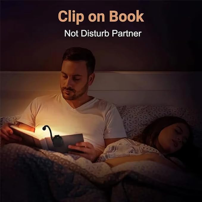 Mini Clip-On LED Reading Lamp – USB Rechargeable Folding Study Light with Special Folding Feature for Students, Clip-On Reading Light, USB Rechargeable, 3 Modes, Eye-Caring Night Light (Black)