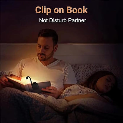 Mini Clip-On LED Reading Lamp – USB Rechargeable Folding Study Light with Special Folding Feature for Students, Clip-On Reading Light, USB Rechargeable, 3 Modes, Eye-Caring Night Light (Black)