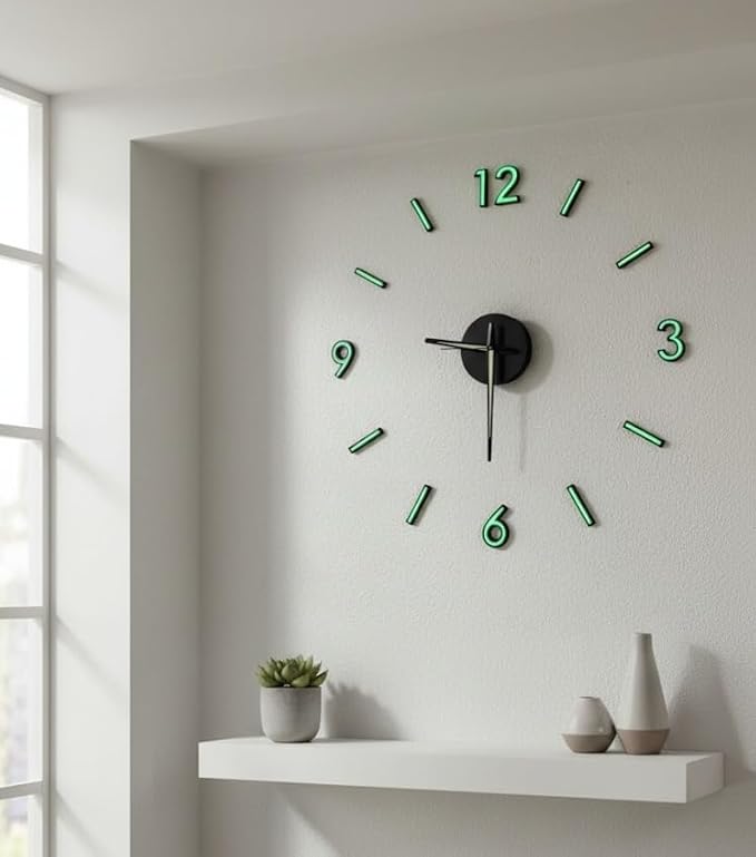 cozyloom Radium Simple Wall Clock – Minimalist Modern Analog Timepiece with Glow-in-Dark Radium Markers &, Office, Living Room & Bedroom Décor (60x60cm)