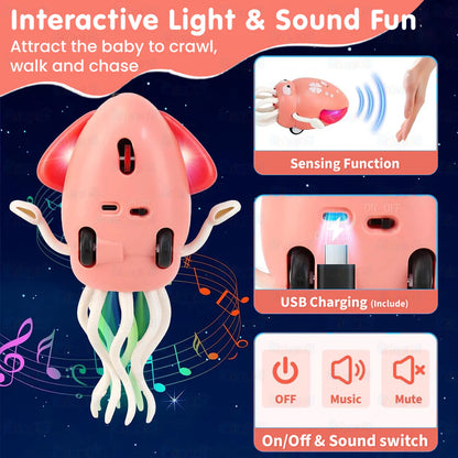 Dancing Octopus Electric Toy with LED Lights & Music – Automatic Crawling Smart Tentacle Baby Toy
