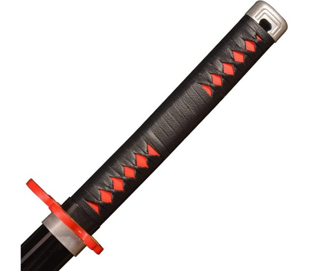 Demon Slayer Tanjiro Flame Black Wooden Katana 42cm with Stand – Anime Display Sword