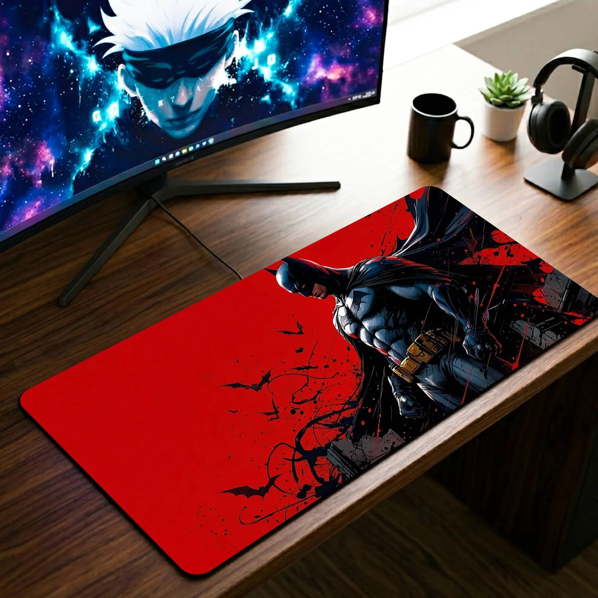 Red Batman Desk Mat – Premium Gaming Mouse Pad & Desk Pad | Non-Slip Base for Gaming, Office & Study