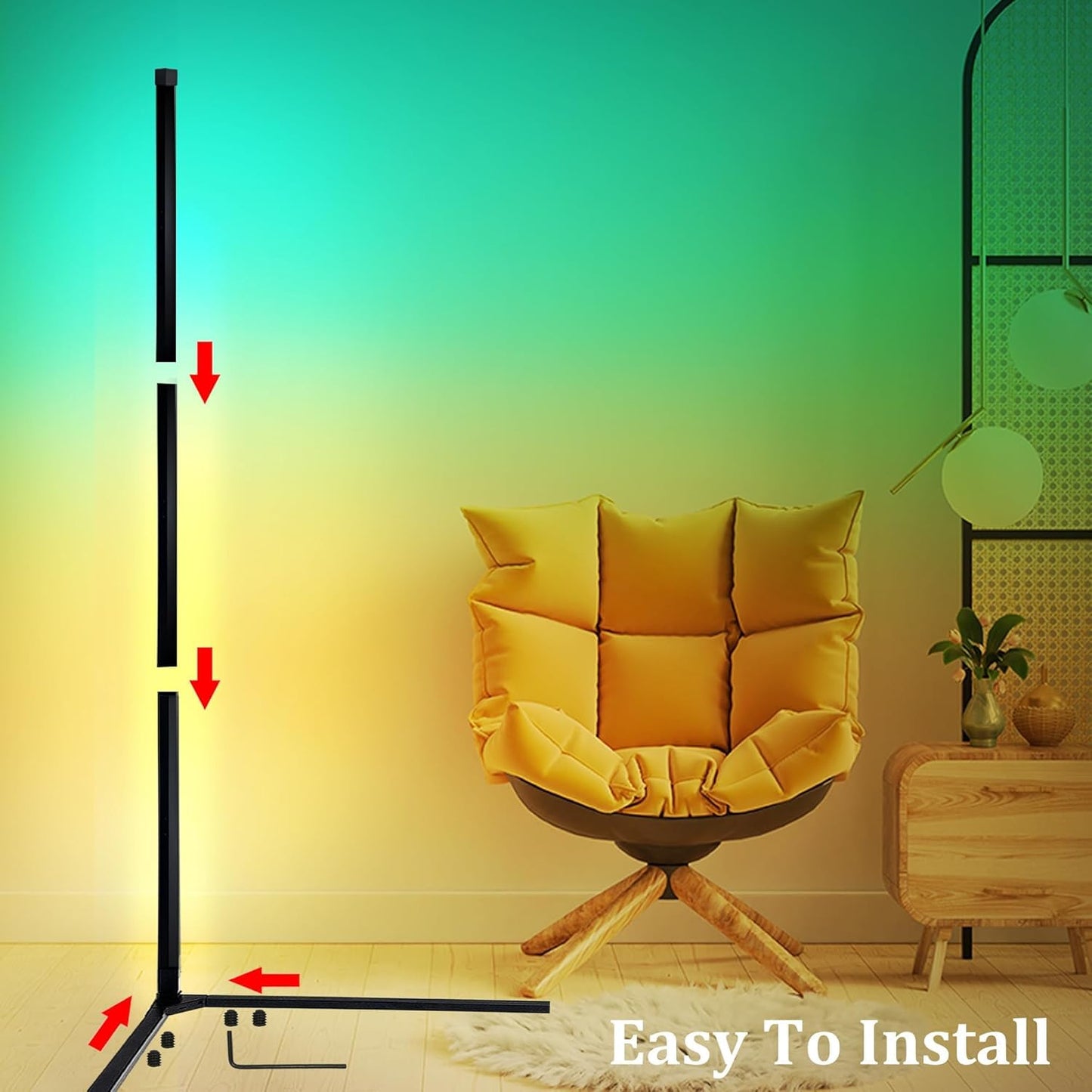 The Artment Modern Zenith Corner Floor Lamp – Adjustable RGB LED Floor Lamp with Remote Control