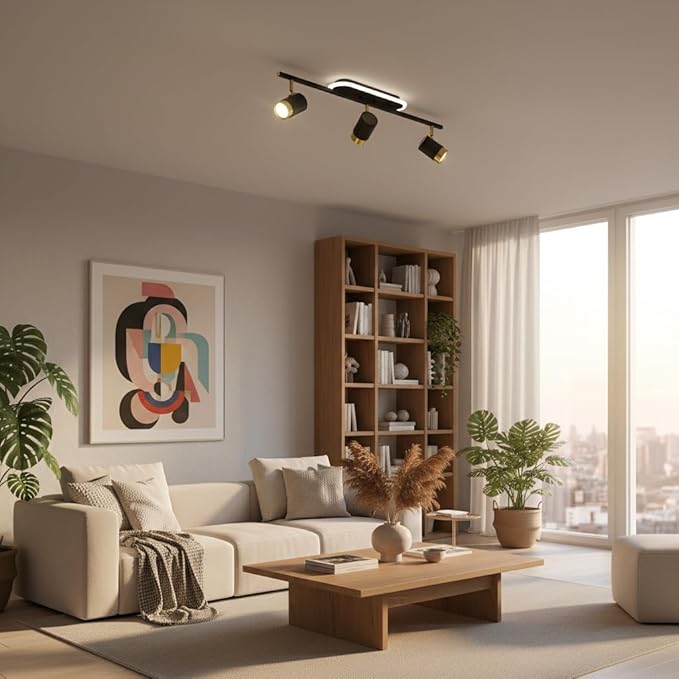 3-Light LED Ceiling Spotlight – Black & Gold Adjustable Ceiling Light with 3CCT (Warm, Natural & Cool White)