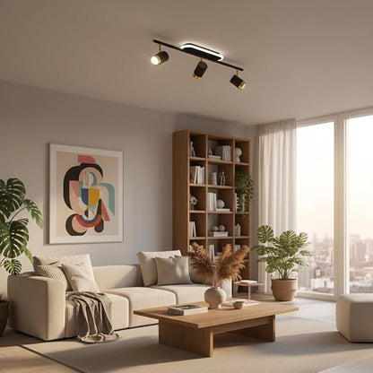 3-Light LED Ceiling Spotlight – Black & Gold Adjustable Ceiling Light with 3CCT (Warm, Natural & Cool White)