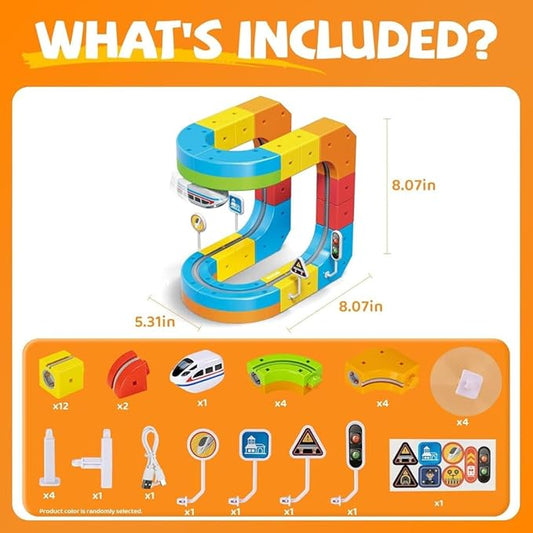 Shopster TurboFlex Magic Train Track Set – 51 PCS Anti-Gravity Racing Railway with Motorized Train & Flexible 3D Tracks | STEM Learning Toy for Kids Boys & Girls 3+