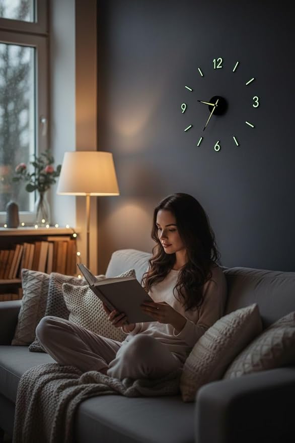 cozyloom Radium Simple Wall Clock – Minimalist Modern Analog Timepiece with Glow-in-Dark Radium Markers &, Office, Living Room & Bedroom Décor (60x60cm)