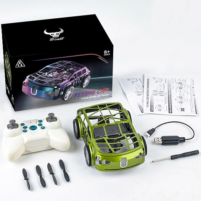 Mini 2-in-1 RC Flying Car – Air & Ground Dual-Mode Drone Car with Colorful LED Lights & 2 Batteries