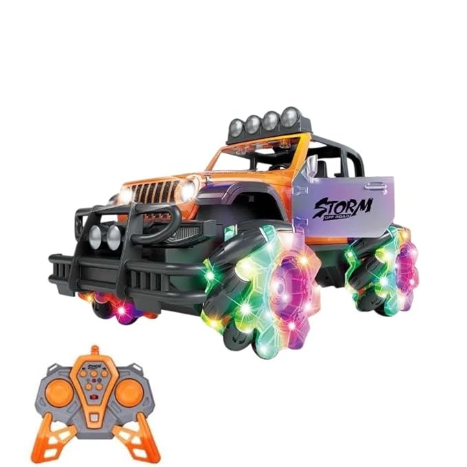 1:14 RC Off-Road Monster Jeep – 2.4GHz Stunt Car with Multicolor UV Body, LED Wheels & Openable Doors
