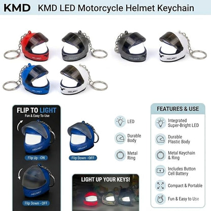 LED Mini Motorcycle Helmet Keychain with Built-in LED Light – Portable Helmet Key Ring for Bike & Car Keys (Random Color)