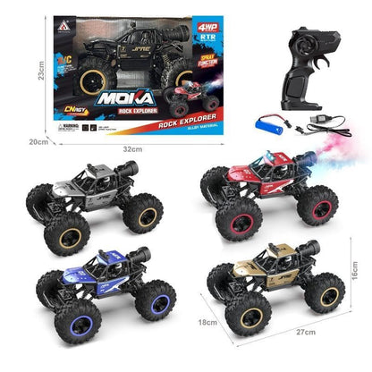 1:18 RC Rock Crawler Monster Truck – Rechargeable Off-Road Climbing Car with Mist Smoke Spray